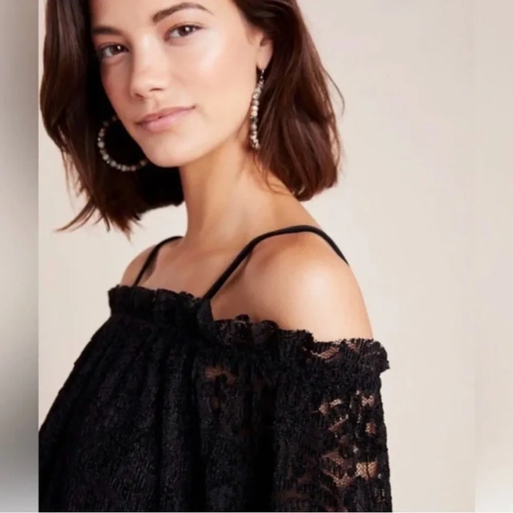 NWT, Anthropologie, Eri + Ali, Black, Lace, Off-Shoulder, Blouse Top‎ | Womens M